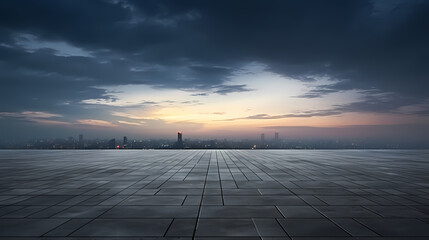 Wall Mural - Dark concrete floor background infinite horizon sky panoramic scene