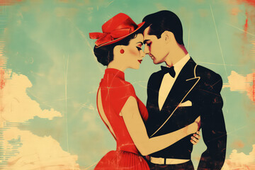 Wall Mural - Couple in retro fashion style abstract background. Love and valentine day concept. Generative ai.