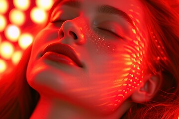 woman undergoing facial therapy with red laser