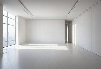  Minimalist white cube in abstract empty space