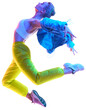 © Lustre Art Group  - Attractive excited fitness girl dancer in sportwear dance in neon light in air against transparent background. Stretching exercises. Concept of sport, fashion, active lifestyle, youth, ad. Copy space