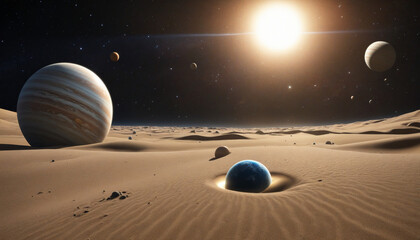 Wall Mural - space-themed sand art with futuristic planets and celestial objects