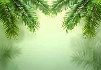 a green background with green palm leaves in the styl