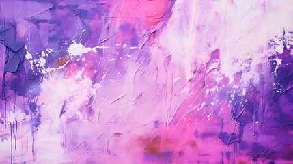 Wall Mural - Messy paint strokes and smudges on an old painted wall background. Abstract wall surface with part of graffiti. Purple and pink drips, flows, streaks of paint and paint sprays