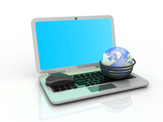 Wall Mural - 3d rendering globe with mouse in laptop