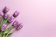 An HD photograph capturing the top view of tulip flowers against a soft lilac background, creating an inviting canvas for text.