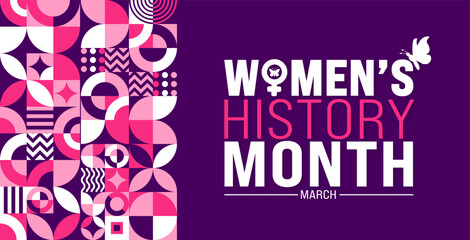 march is women’s history month geometric shape pattern background template with women vector and wom