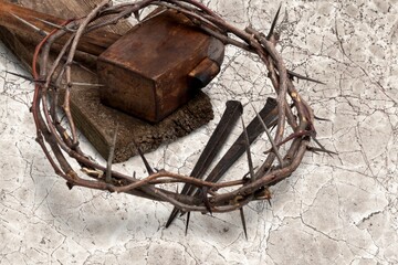 Wall Mural - Christian Thorns Crown  With three Nails on ground