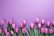 Capturing the beauty of tulips from above on a serene lavender backdrop, leaving space for meaningful text.