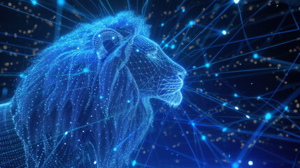 Wall Mural - Fantastic lion head made of blue shining energy