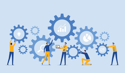 Poster - Flat vector illustration design Business process concept and business team working meeting for project brainstorming with developer creative planning management concept
