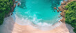 Bird view from above turquoise sea scape with white sand beach with no one. Copy space wide banner