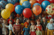 family model dolls holding balloons together in the s