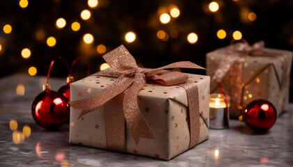 Sticker - A glowing candle illuminates the wrapped gift with love generated by AI