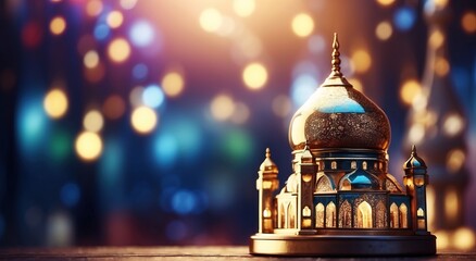 Beautiful shiny mosque and ramadan islamic culture icon