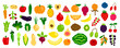 Set of modern paper cut vegetables, fruits and berries.