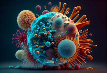 Wall Mural - Viruses, microbes and bacteria. Prevention of infectious diseases. 3D illustration on health. Generative AI