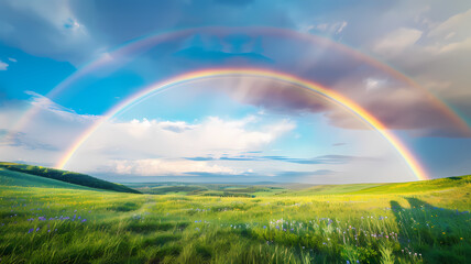  Vibrant Rainbow Arc Over Lush Green Field