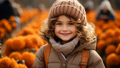 Sticker - A cute Caucasian girl, smiling, outdoors, surrounded by autumn nature generated by AI