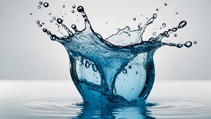 Rounded splash of blue water isolated on white background