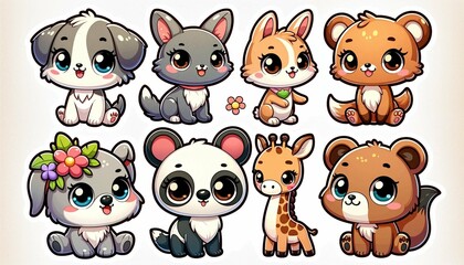  Chibi-Style Animal Stickers: A Delightful Ensemble of Cuteness - AI generated digital art