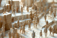 Small Scale Models Of Men And Women Walking In A City