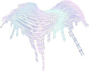 abstract curved binary wave on transparent background for design on technological theme