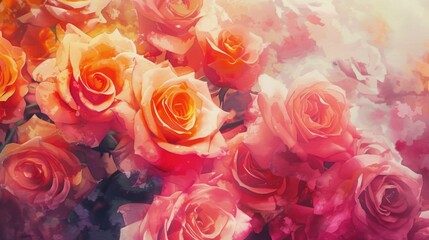 Wall Mural - A beautiful painting of a bunch of pink roses. Perfect for adding a touch of elegance to any space