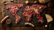 World map made of sausages. All continents of food world