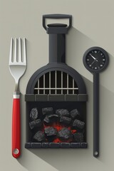 Wall Mural - A picture of a BBQ with a fork and a spoon next to it. Suitable for food and cooking-related projects