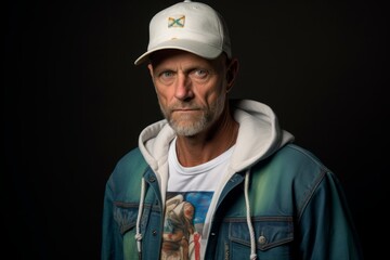 Portrait of a stylish old man in a baseball cap. Studio shot.