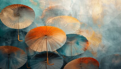 a mural with multiple umbrellas Generative AI