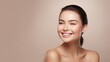 © Elchin Abilov - Happy beautiful girl holding her cheeks with a laugh   looking to the side. Pretty woman   clean fresh skin . Expressive facial expressions  .Cosmetology , beauty and Spa