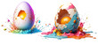 Joyful Eggs. Colorful Watercolor Splatter Illustration. Easter monday concept.