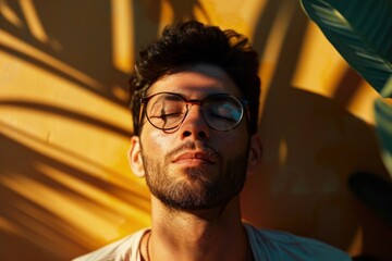 Wall Mural - Portrait of a handsome young man wearing eyeglasses and looking away