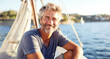 Portrait of a handsome mature man smiling at the camera while sailing on a yacht