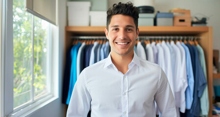 Portrait of a young businessman standing in his office with a smile on his face