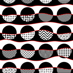 Aufkleber - Seamless Abstract Bauhaus style trendy vector background, modular geometric tiles composition, dotted mosaic with circles and triangles wallpaper.
