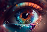 Fototapeta Kosmos - Colorful universe reflex close up in your eye,Chaos Fantasy background.Ai generated. Generative AI