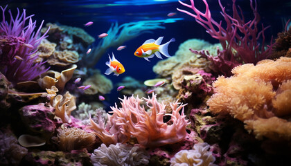 Sticker - Vibrant clown fish swim below colorful coral in underwater paradise generated by AI