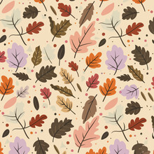 Autumn Foliage Seamless Pattern Vector Illustration, Plaid Seamless Autumn Pattern