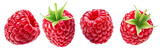 Set of four ripe raspberries isolated on a white background.