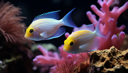 Wall Mural - Vibrant clown fish swimming in a colorful underwater reef generated by AI