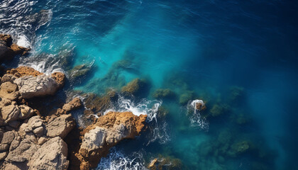 Canvas Print - A tranquil seascape blue wave, rocky coast, beauty in nature generated by AI