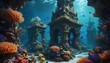 underwater coral city, with bioluminescent coral towers and sea creatures swimming through vibrant tunnels.
