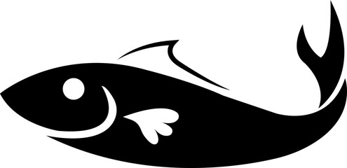 Fish icon showing aquatic animals with various fins scales, tails and gills swimming in water. Design element for logo, label, sign. Black flat vector isolated on transparent background.