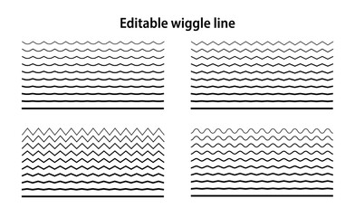 Wall Mural - Editable wiggle lines. Set of wavy curves and zigzag intersecting horizontal strokes. Transition from a straight line to a wavy one. Geometric design elements for your projects. Vector illustration