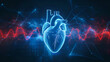 © Tetiana - Digital 3D illustration of a human heart with blue digital red and blue cardiac pulse line. on a black background with copy space. Heart health, cardiology, cardiovascular disease concept
