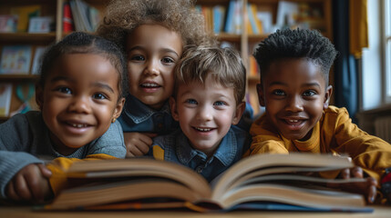 Children in Kindergarten at a reading lesson