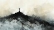 a cross on a hill surrounded by fog Generative AI